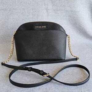 Michael Kors Jet Set Travel Medium Dome Crossbody Bag Black With Gold Hardware